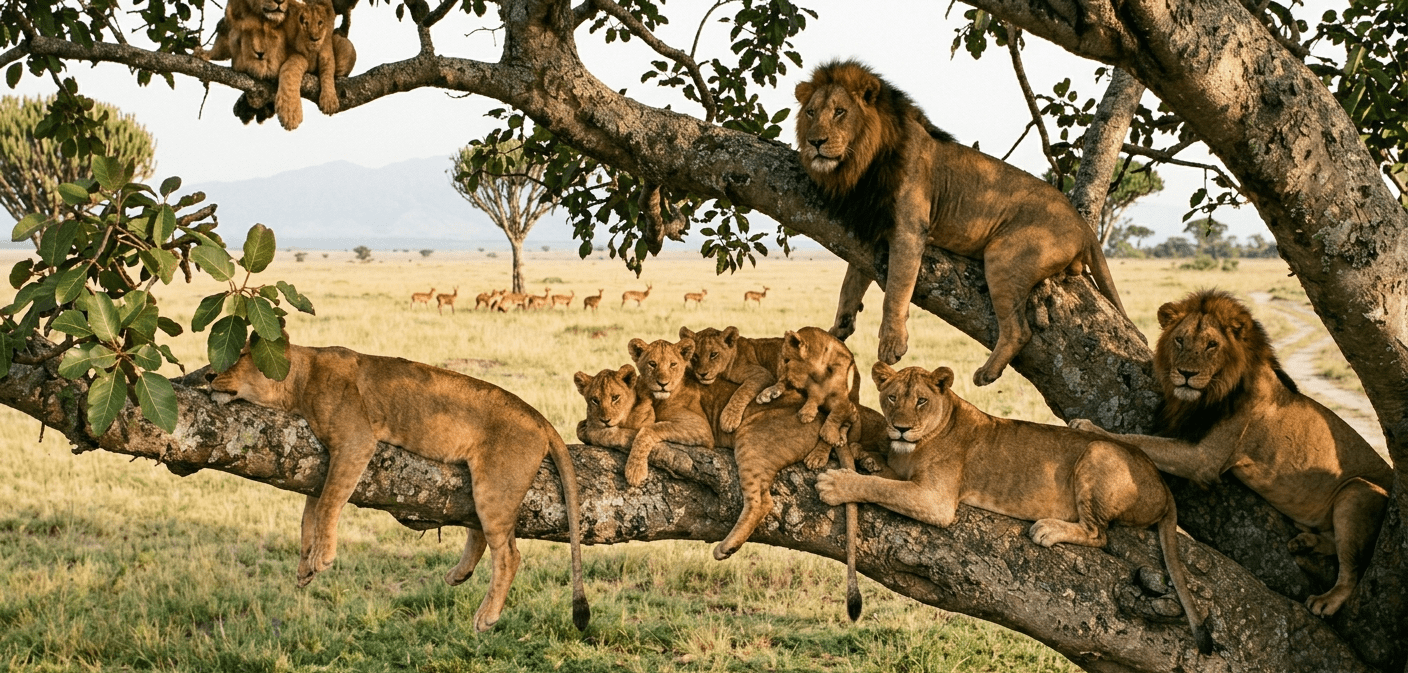 Tree climbing lions uganda Ishasha