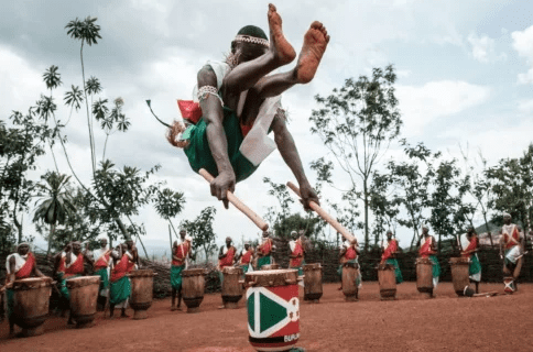 a gishora drummer leaping in the air