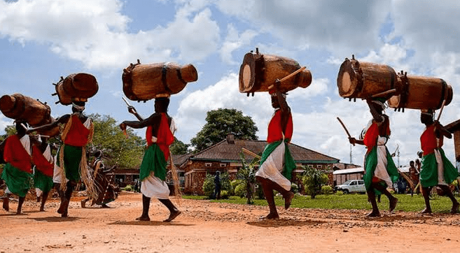 cultural drummers seen heading to a performance